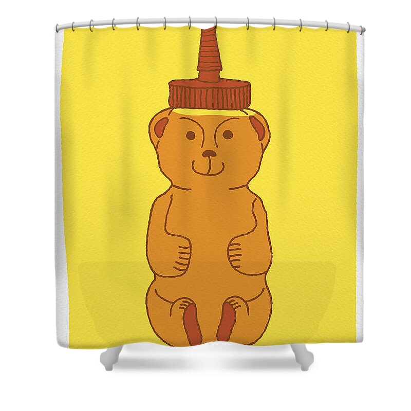Packaging Shower Curtain featuring the painting Happy Honey Bear by Jen Montgomery