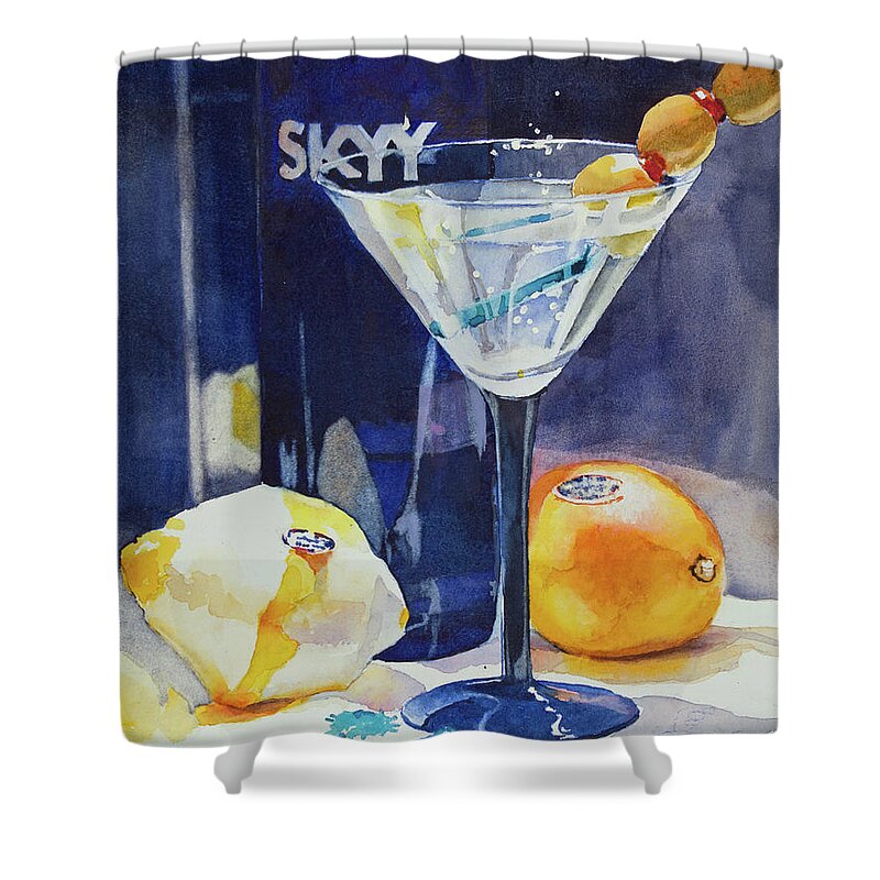 Olives Shower Curtain featuring the painting Happy Hour by Elizabeth Carr
