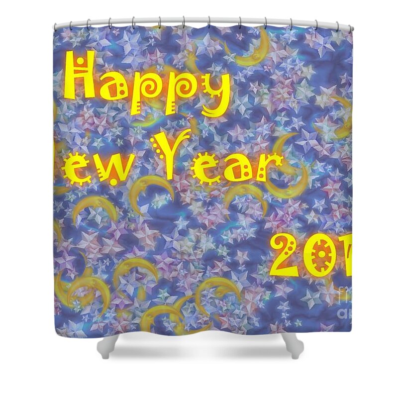  Shower Curtain featuring the digital art Happy New Year 2019 by Jean Bernard Roussilhe