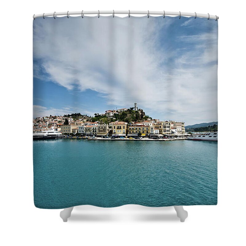 Scenics Shower Curtain featuring the photograph Harbor At Poros Island by Ilan Shacham
