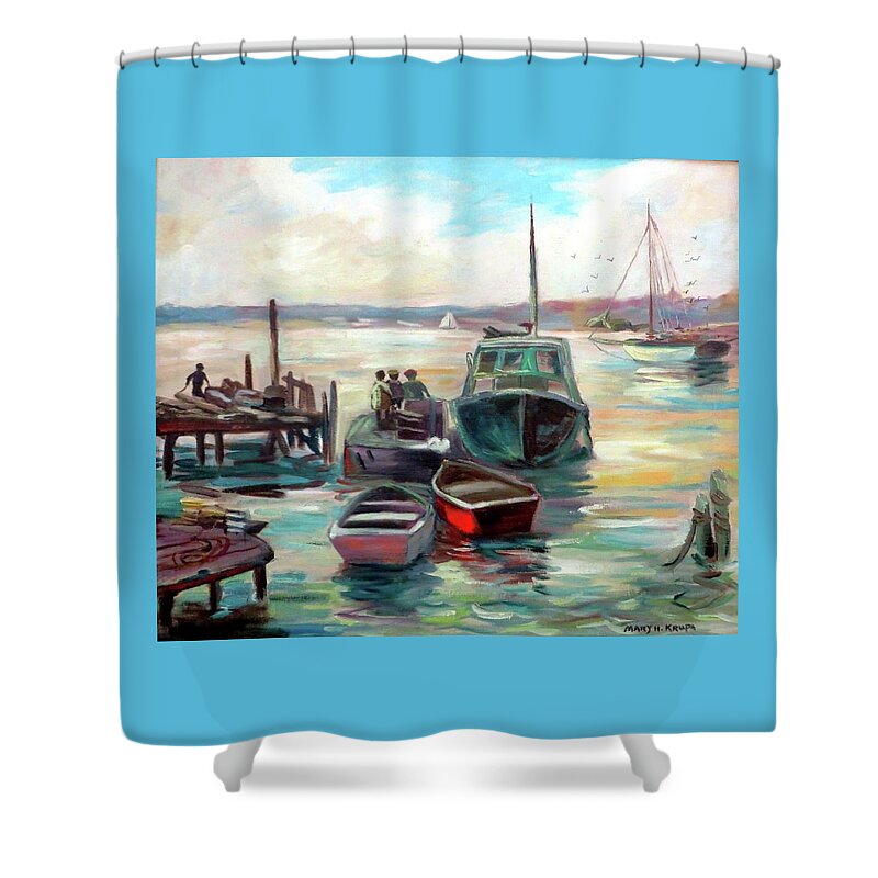 Harbor Shower Curtain featuring the painting Harbor by Mary Krupa by Bernadette Krupa