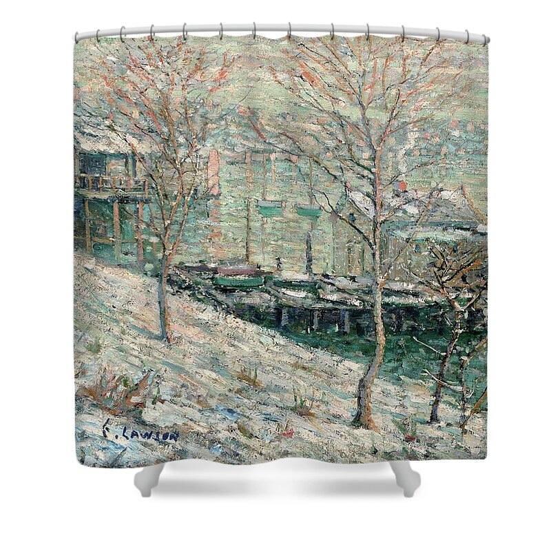 Snow Shower Curtain featuring the painting Harlem River Winter Scene by Ernest Lawson