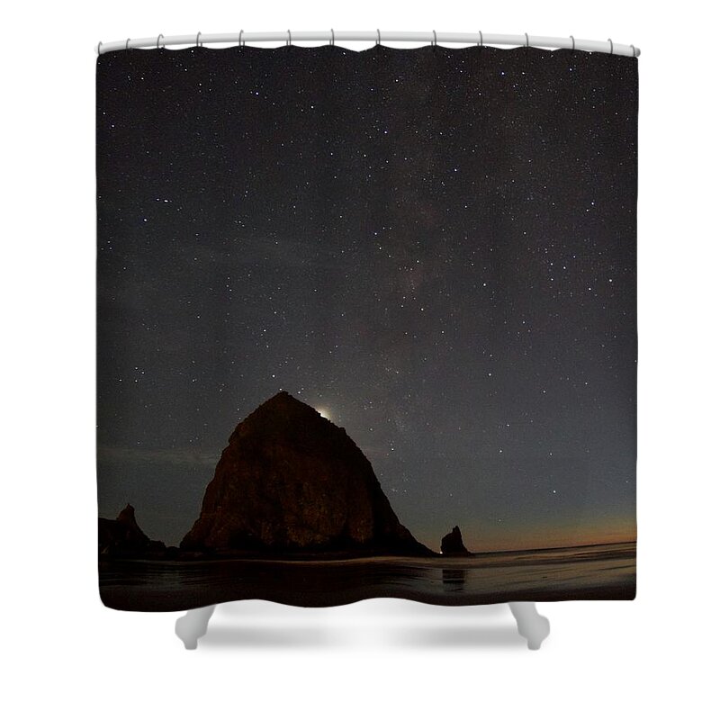 Oregon Shower Curtain featuring the photograph Haystack Night Under the Stars by Todd Kreuter