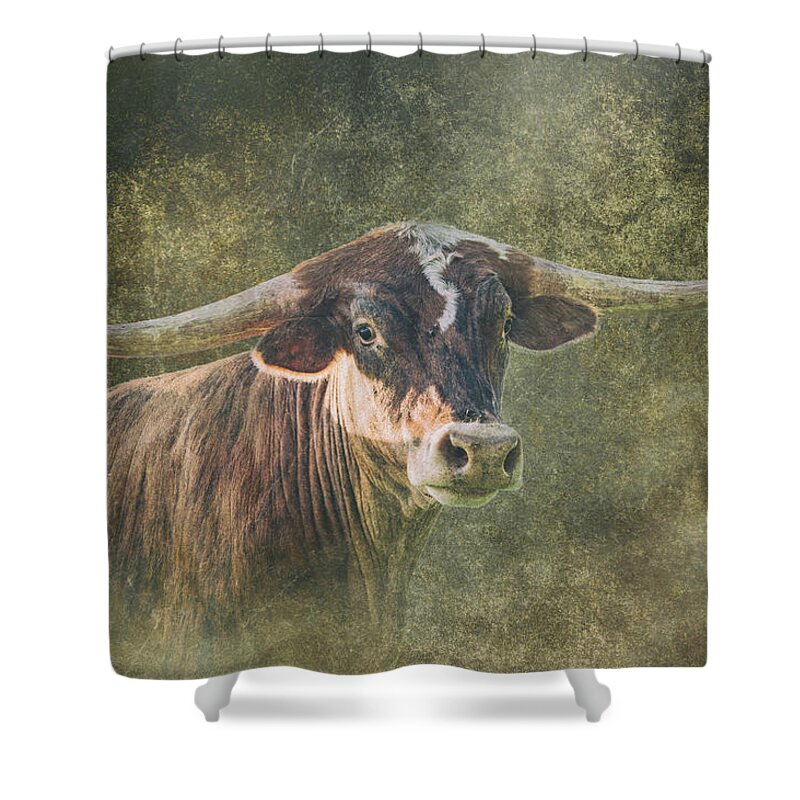 Longhorns Shower Curtain featuring the photograph He Led Them North by Ron McGinnis