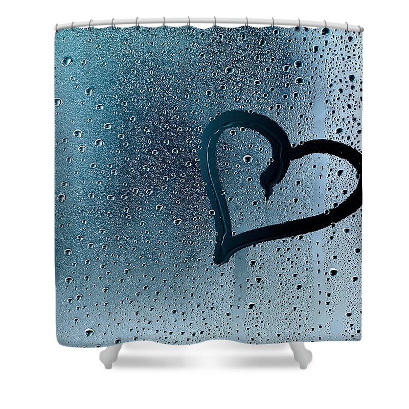 Bavaria Shower Curtain featuring the photograph Heart At Window Pane With Raindrops by Stock4b-rf
