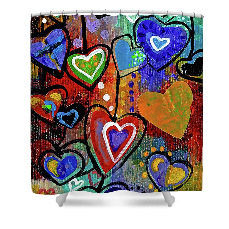 Heart Shower Curtain featuring the painting Heart strings by Genevieve Esson
