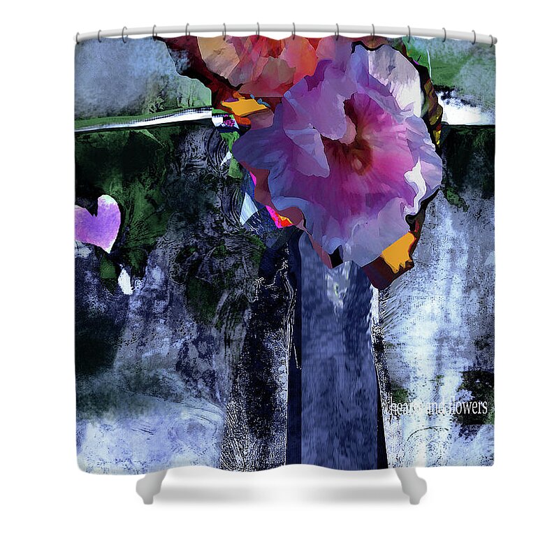 Abstract Shower Curtain featuring the mixed media Hearts and Flowers Love at First Light No 3 by Zsanan Studio
