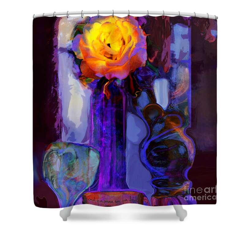 Square Shower Curtain featuring the mixed media Hearts and Flowers by Zsanan Studio