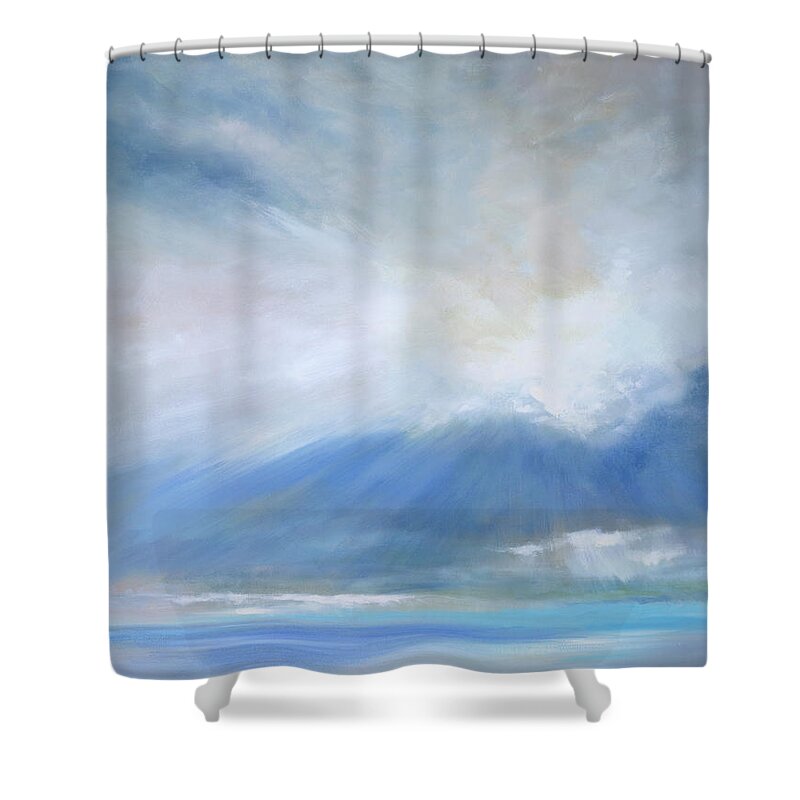 Landscapes Shower Curtain featuring the painting Heavenly Light Triptych II by Sheila Finch