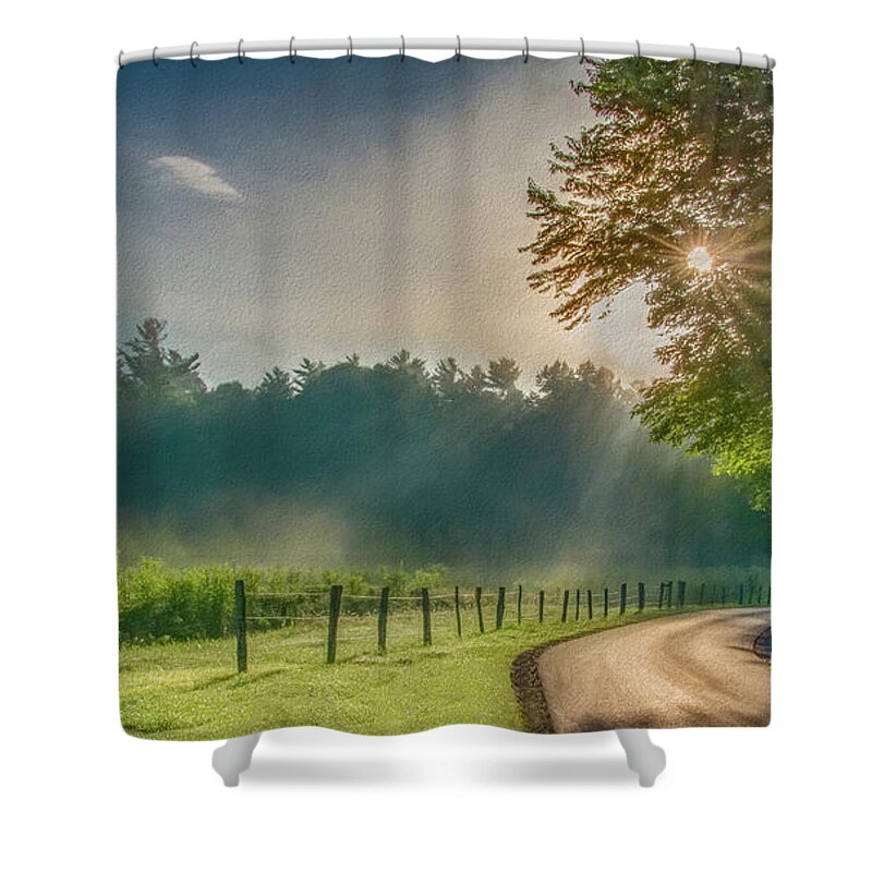 Cades Cove Shower Curtain featuring the photograph Heavenly Sunlight, Painterly by Marcy Wielfaert