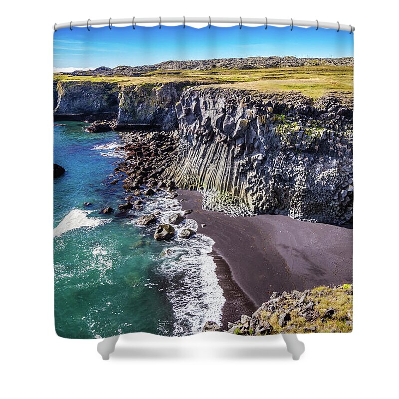 Coast Shower Curtain featuring the photograph Hellnahraun coast, Iceland by Lyl Dil Creations