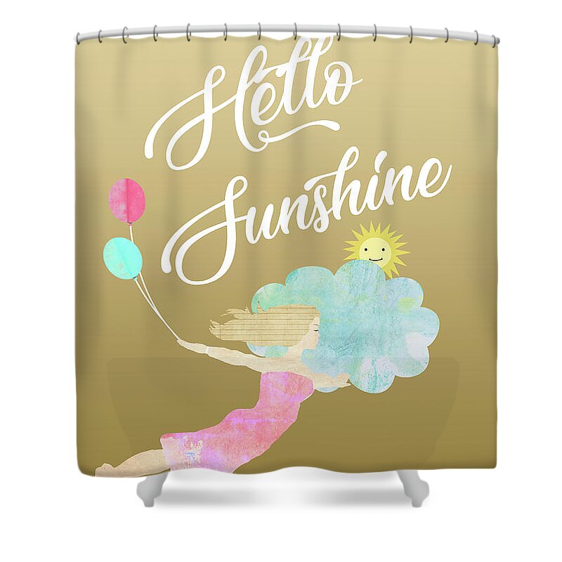 Hello Sunshine Shower Curtain featuring the mixed media Hello Sunshine by Claudia Schoen