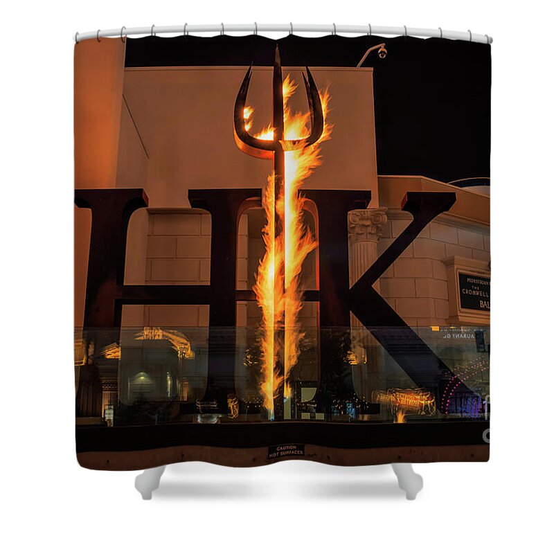 Hells Kitchen Shower Curtain featuring the photograph Hells Kitchen Burning Fire Logo Las Vegas by Aloha Art
