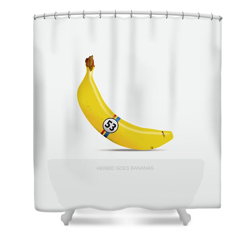 Herbie Goes Bananas Shower Curtain featuring the digital art Herbie Goes Bananas by Movie Poster Boy