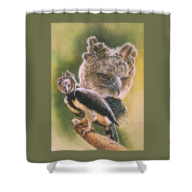 Harpy Shower Curtain featuring the mixed media Herculean by Barbara Keith