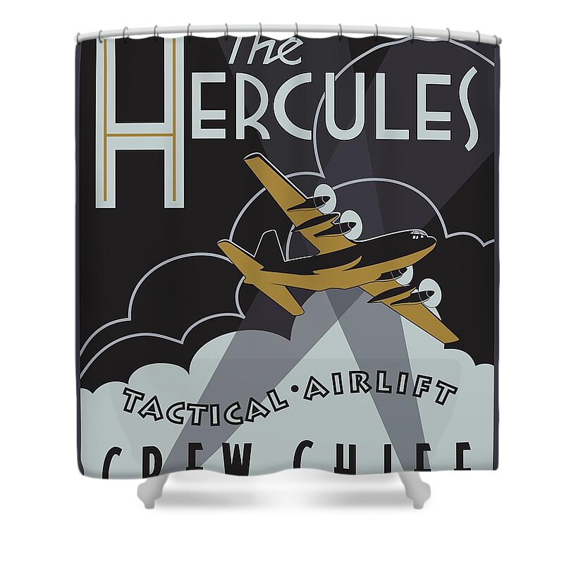 C-130 Shower Curtain featuring the digital art Herk Deco - Crew Chief Edition by Michael Brooks