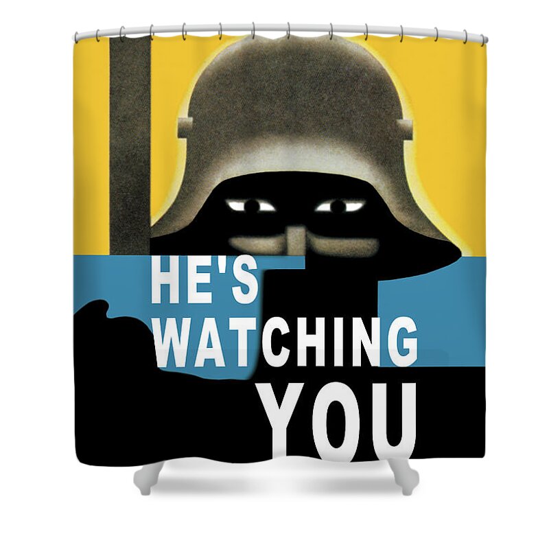 Espionage Shower Curtain featuring the painting He's Watching You by Glenn Grohe