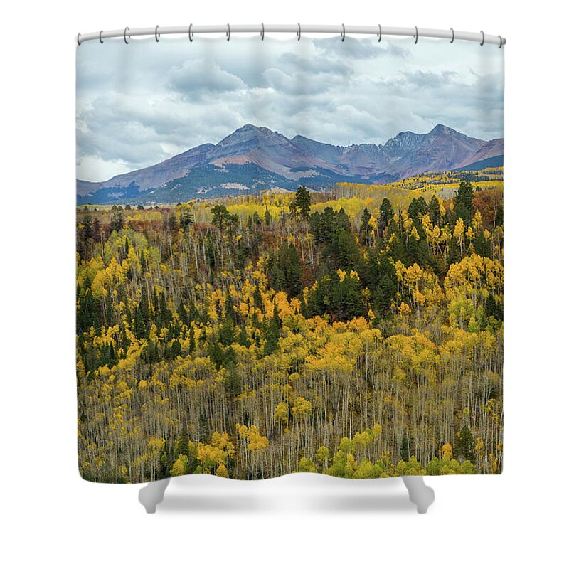 Transfer Trail Shower Curtain featuring the photograph Hesperus Peak in Fall by Jen Manganello