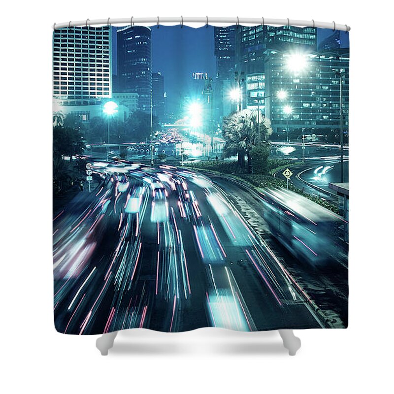 Blurred Motion Shower Curtain featuring the photograph Hi Roundabout by Onny Carr