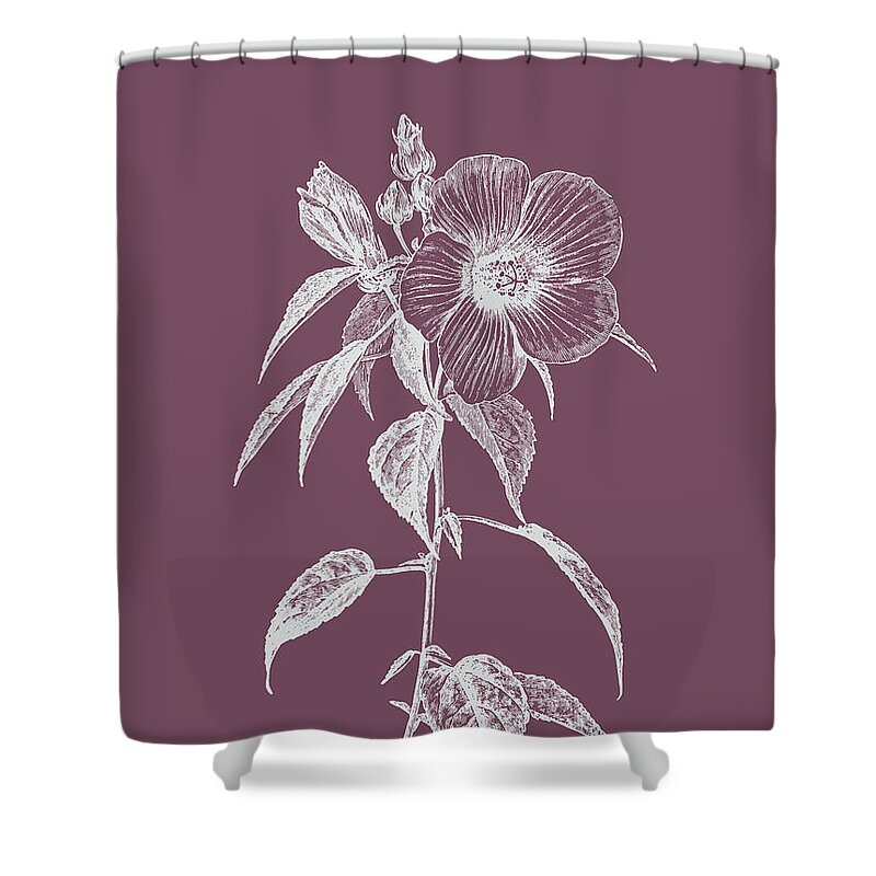 Flower Shower Curtain featuring the mixed media Hibiscus Roseus Purple Flower by Naxart Studio