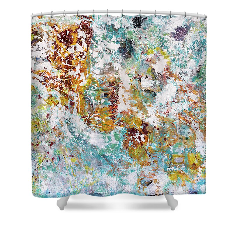Blue Shower Curtain featuring the painting Hidden Blue by Theresa Marie Johnson