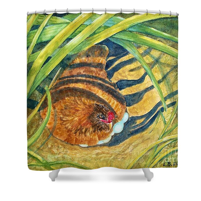 Chicken Shower Curtain featuring the painting Hidden from View by Lynda Evans