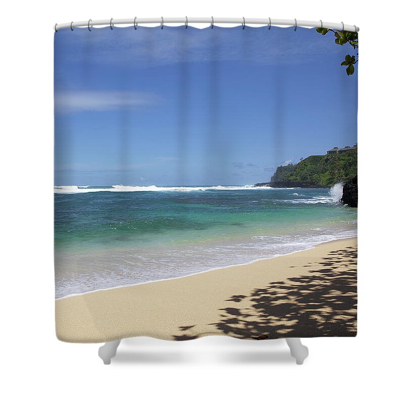Water's Edge Shower Curtain featuring the photograph Hideaways Beach In Princevill, Kauai by 3bugsmom