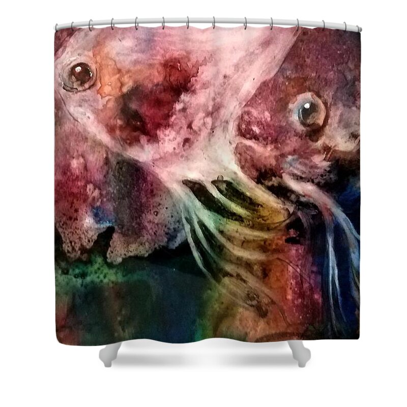 Fish Shower Curtain featuring the painting Hiding in PLain Sight by Lucy Lemay