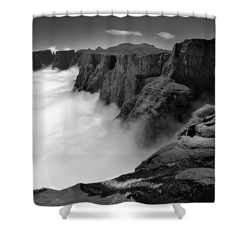 Majestic Shower Curtain featuring the photograph High Angle View Black And White View Of by Emil Von Maltitz