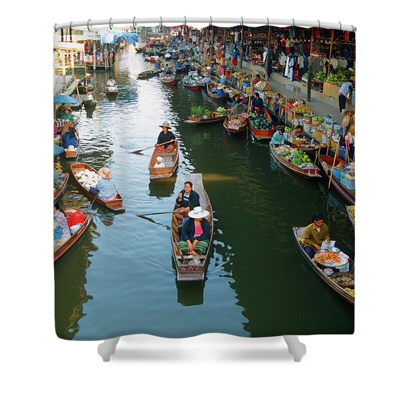 People Shower Curtain featuring the photograph High Angle View Of Boats, Damnoen by Medioimages/photodisc