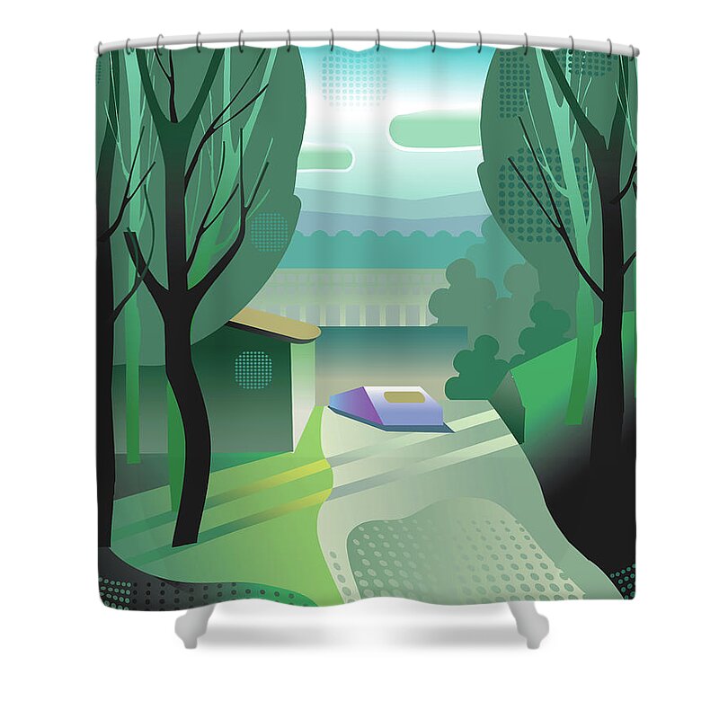 Tranquility Shower Curtain featuring the digital art High End Suburban Estate In Lush by Charles Harker