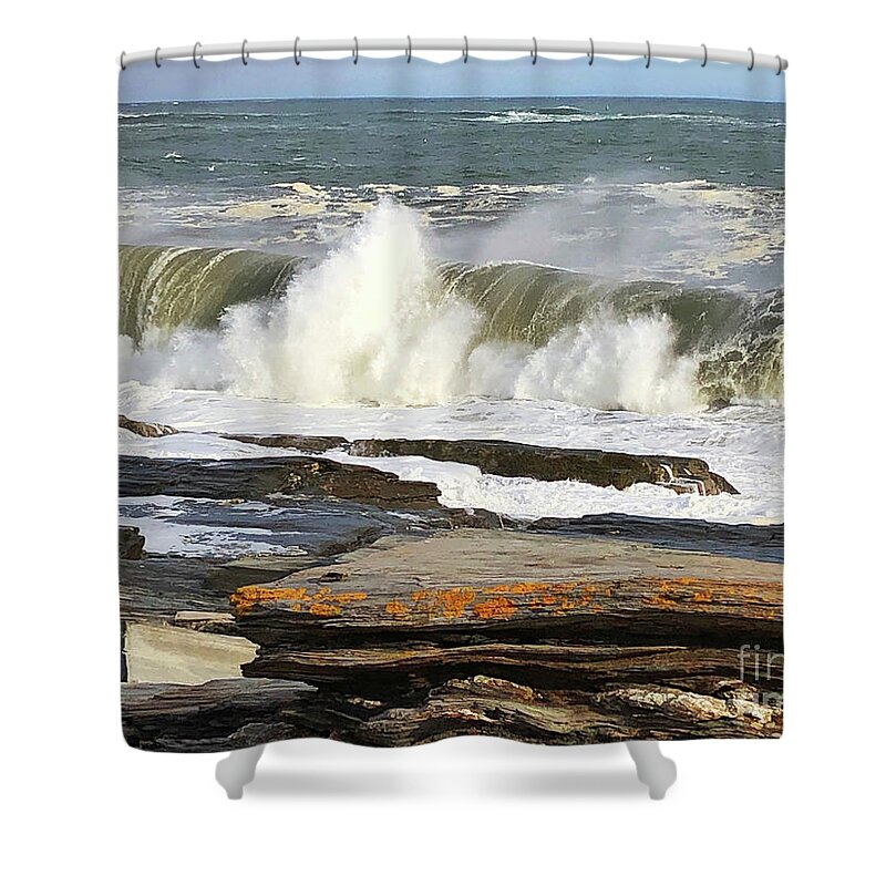 Winter Shower Curtain featuring the painting High Surf Warning by Jeanette French