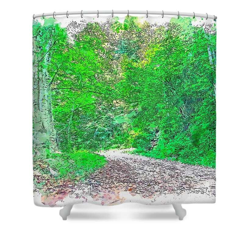 Nature Shower Curtain featuring the painting Hiking path - watercolor by Adam Asar by Celestial Images
