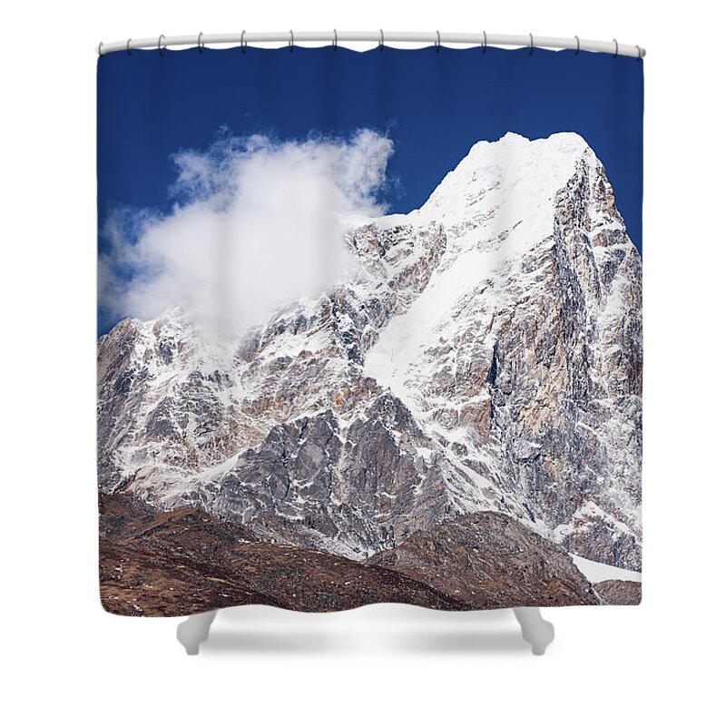 Chinese Culture Shower Curtain featuring the photograph Himalayas Panorama - Taboche Peak by Hadynyah