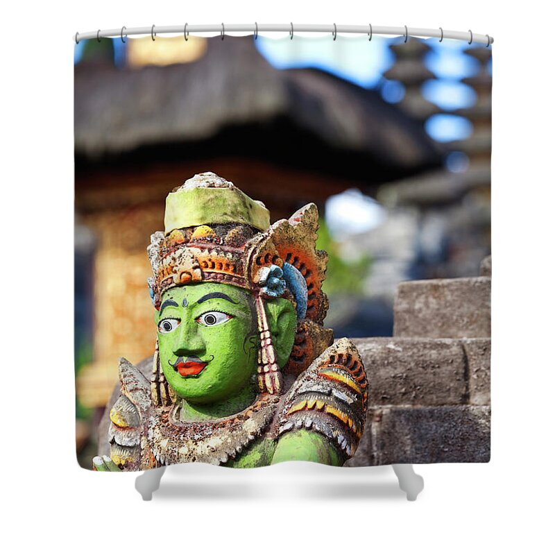 Hinduism Shower Curtain featuring the photograph Hindu Stone Temple Idol, Kintamani, Bali by John W Banagan