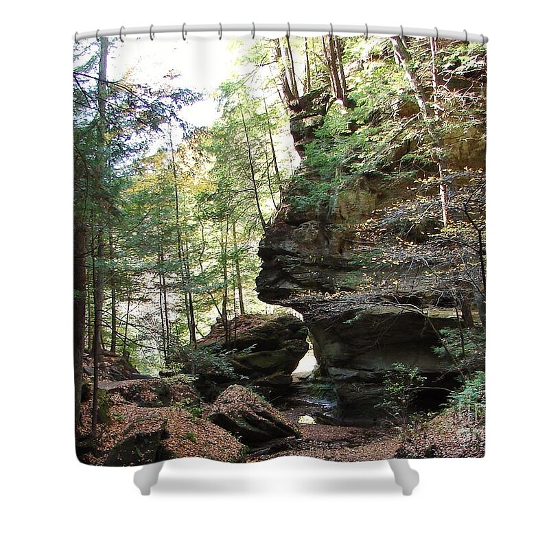 Hocking Hills In Autumn Fall October Colors Colour Wooded Ravine Woods Shower Curtain featuring the photograph Hocking Hills in Autumn 2 by Lee Antle