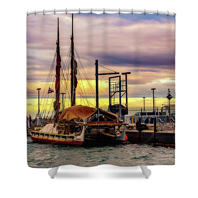 John Bauer Shower Curtain featuring the photograph Hokulea Docked by John Bauer