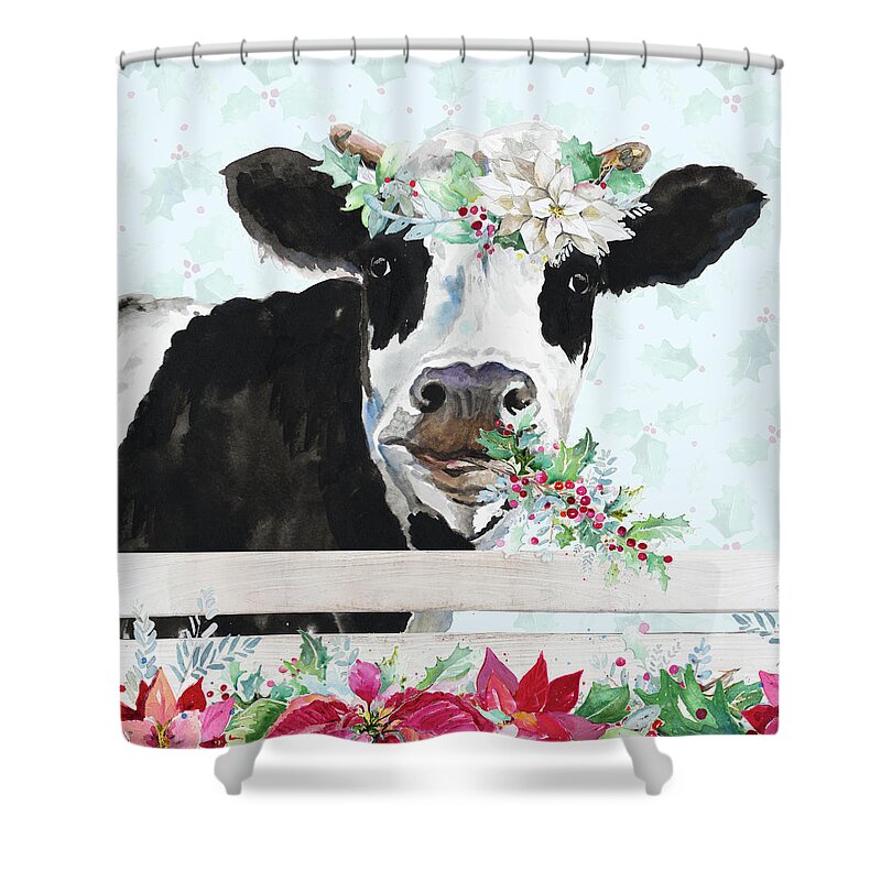 Holiday Shower Curtain featuring the painting Holiday Crazy Cow by Patricia Pinto