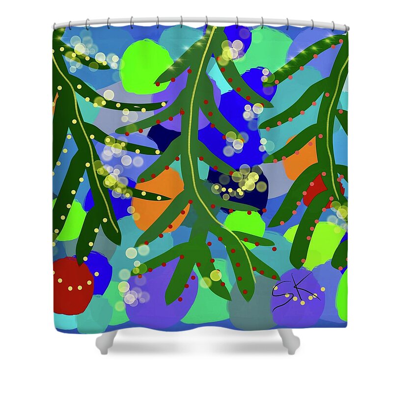 Abstract Shower Curtain featuring the digital art Holiday Ornaments by Sherry Killam