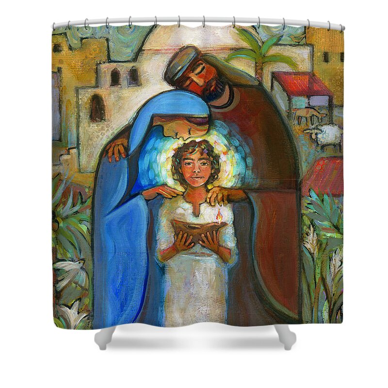 Jen Norton Shower Curtain featuring the painting Holy Family by Jen Norton