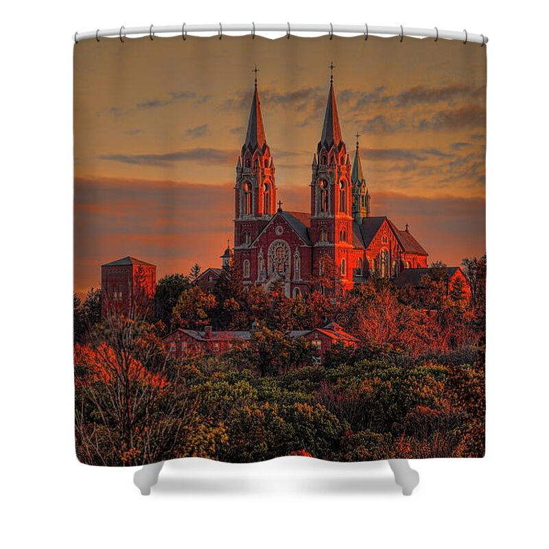 Church Shower Curtain featuring the photograph Holy Hill Sunrise by Dale Kauzlaric