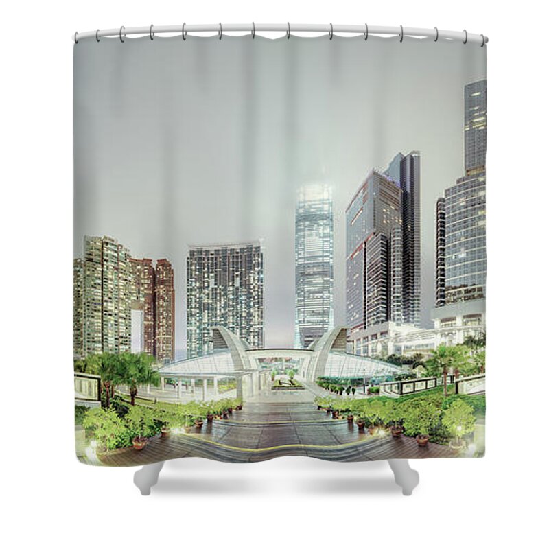 Tranquility Shower Curtain featuring the photograph Hong Kong Kowloon Skyline With Icc100 by Spreephoto.de