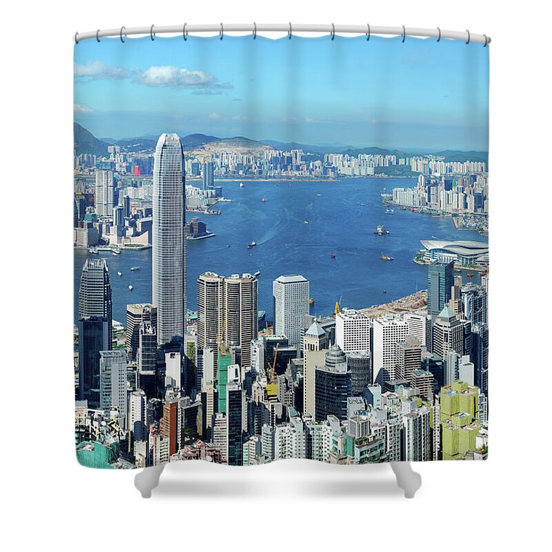 Corporate Business Shower Curtain featuring the photograph Hong Kong Victoria Harbor At Day by Samxmeg