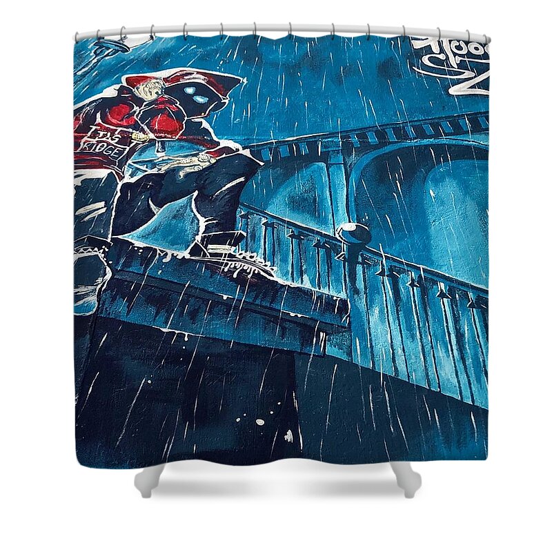 Parking Lot Shower Curtain featuring the painting Hoodie by Cynthia King