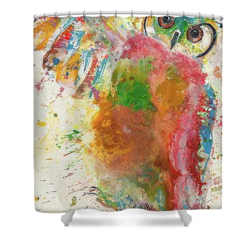 Owl Shower Curtain featuring the painting Hooter by Kasha Ritter
