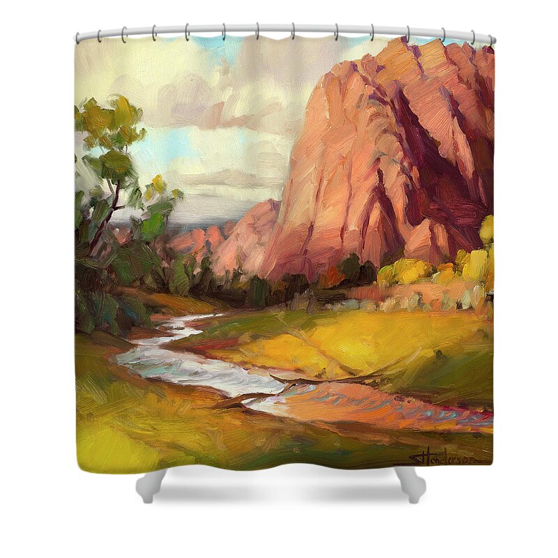 Zion Shower Curtain featuring the painting Hop Valley by Steve Henderson