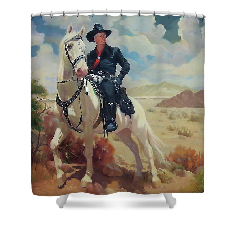 Western Art Shower Curtain featuring the painting Hoppy by Carolyne Hawley
