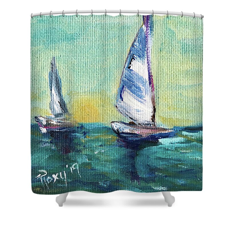Sailing Shower Curtain featuring the painting Horizon Sail by Roxy Rich