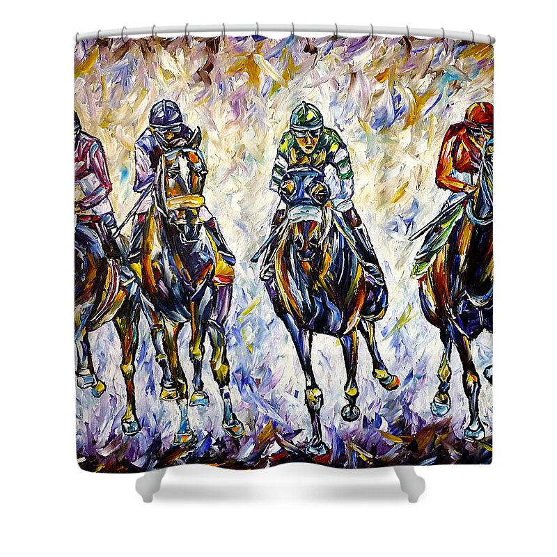 I Love Horses Shower Curtain featuring the painting Horse Race by Mirek Kuzniar