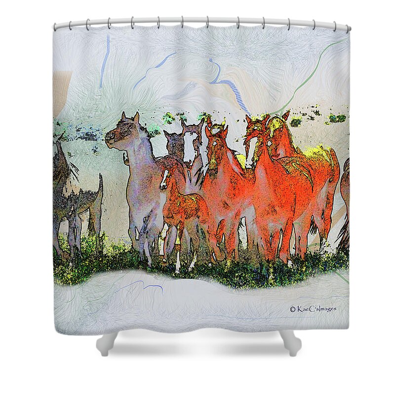 Horses Running Shower Curtain featuring the digital art Horsing Around #6 by Kae Cheatham